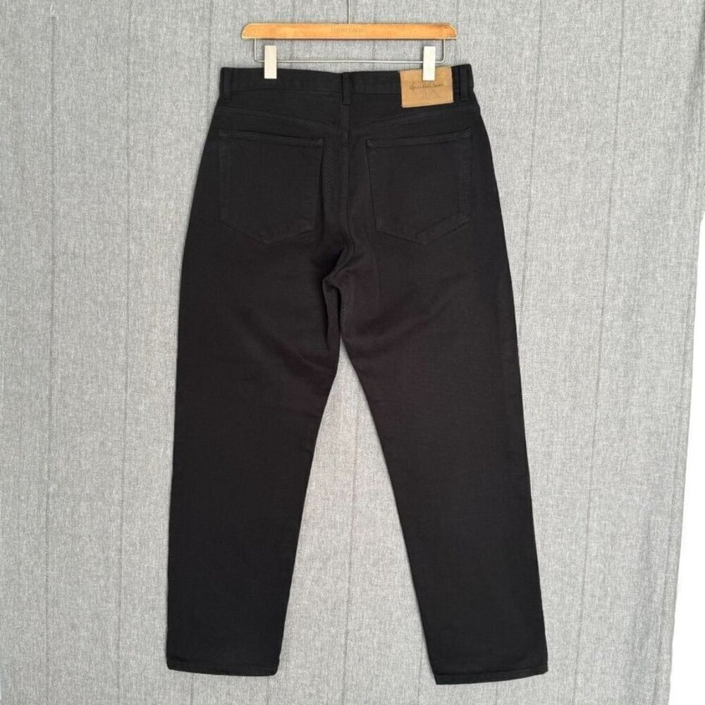 90s Vintage Calvin Klein Blackest Black Silver Tone Button Fly Straight Jeans - Picture 3 of 12